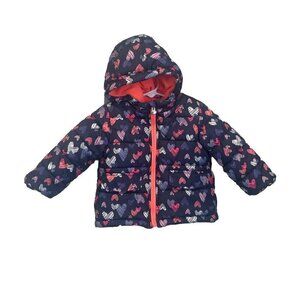 Oshkosh B' Gosh Girls 18 MO Blue Winter Coat Jacket Pink Hearts Hooded